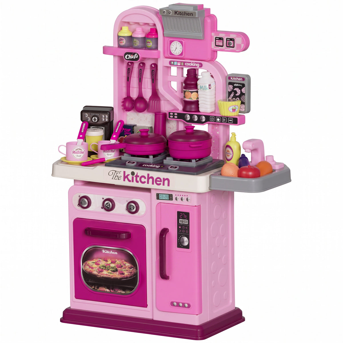 Kids Play Kitchen with Lights, Sounds, 33 Accessories & Storage for Toddler 3-6 Years-Toys & Games > Baby & Toddler Toys > Toy Playsets > Play Kitchen-DECOROLALA