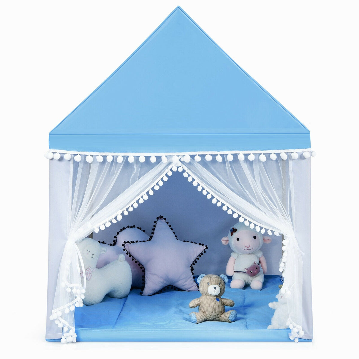 Kids Play Tent Playhouse with Wood Frame and Mat - 41" x 47" x 55"