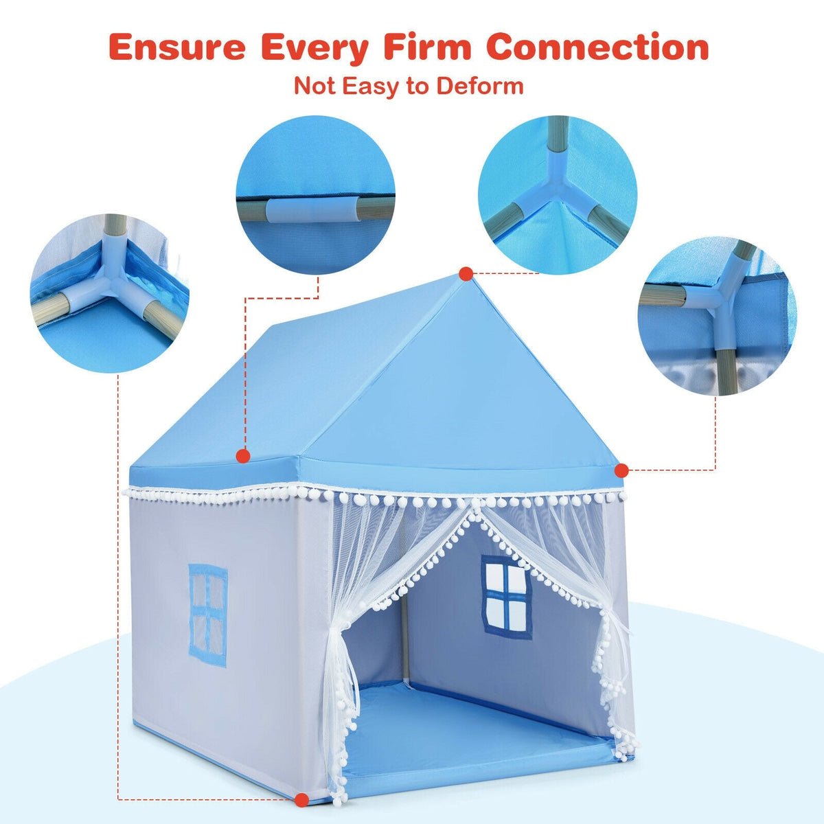 Kids Play Tent Playhouse with Wood Frame and Mat - 41" x 47" x 55"