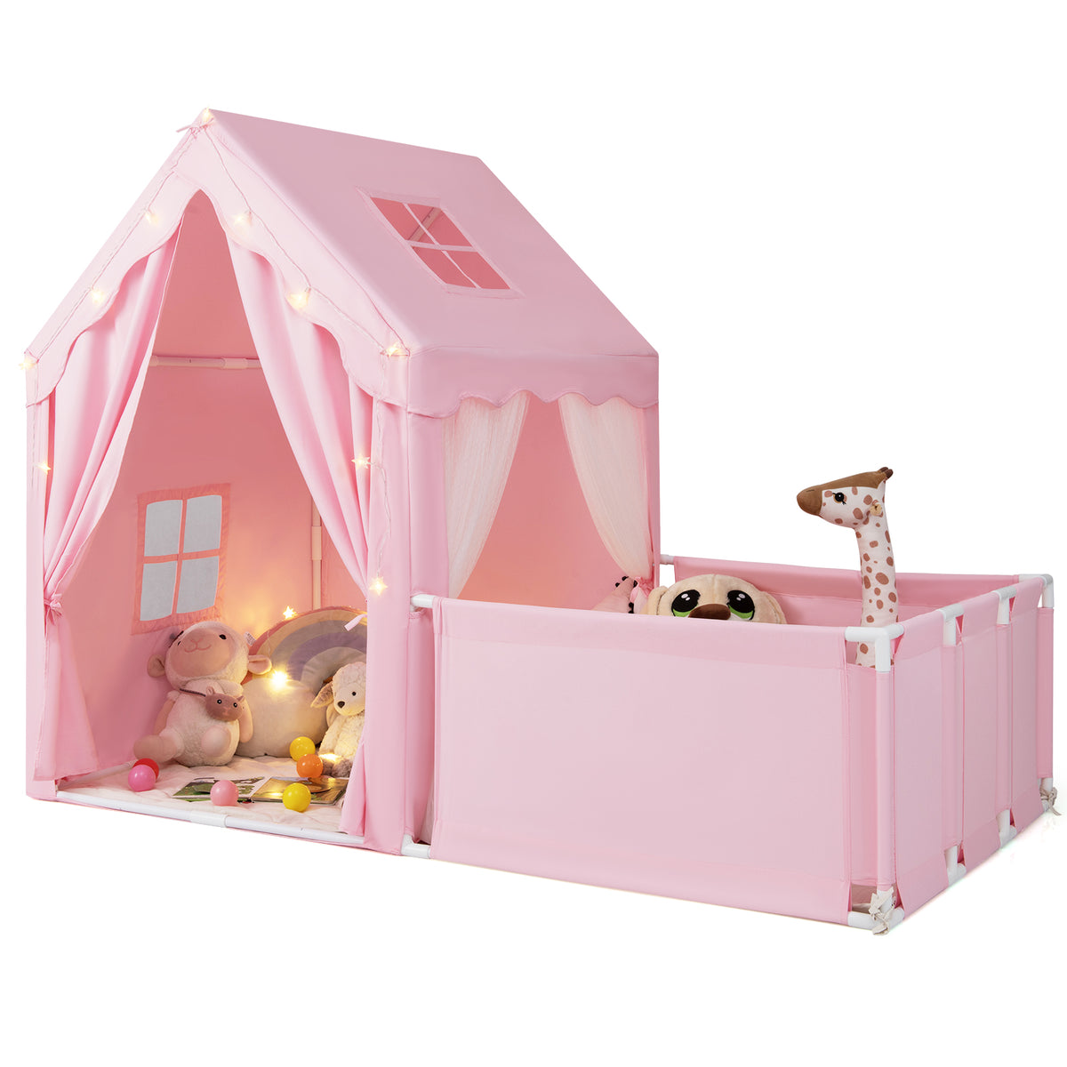 Kids 2-in-1 Play Tent and Playpen with Star Lights and Mat