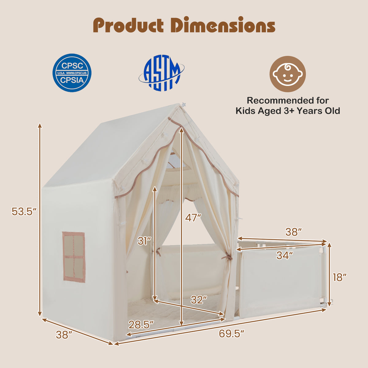 Kids 2-in-1 Play Tent and Playpen with Star Lights and Mat
