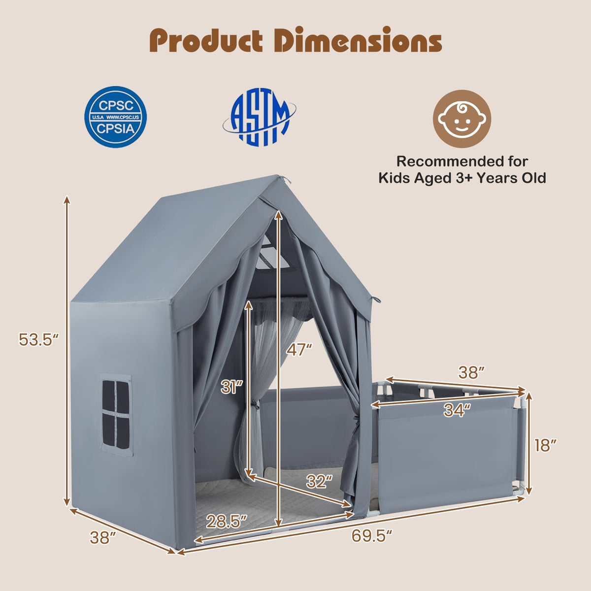Kids 2-in-1 Play Tent and Playpen with Star Lights and Mat