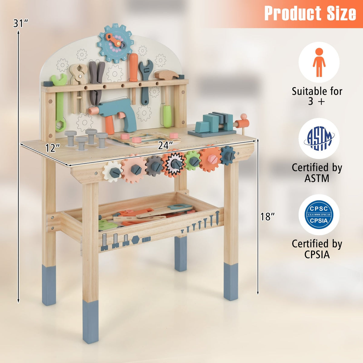Kids Play Tool Workbench with Realistic Accessories-Pretend Toys-DECOROLALA