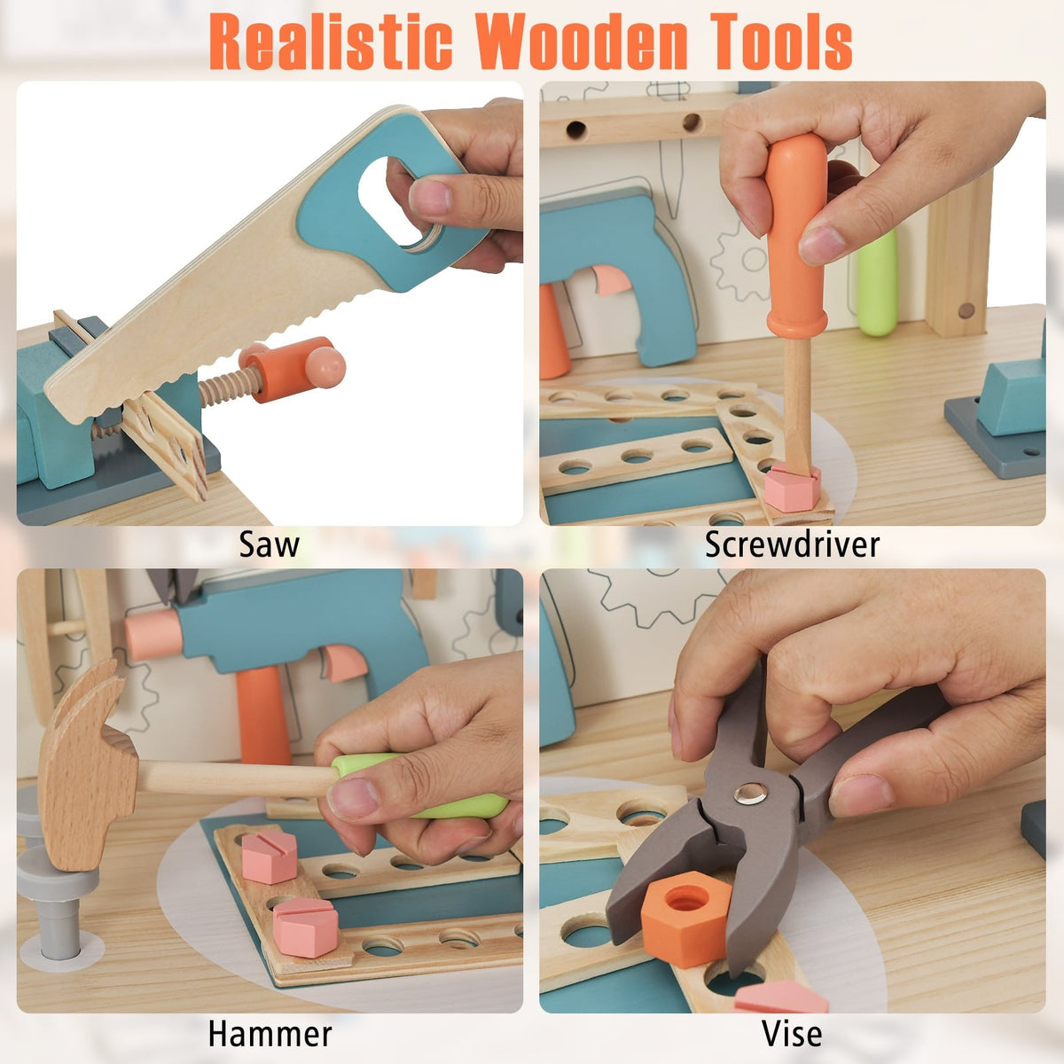 Kids Play Tool Workbench with Realistic Accessories-Pretend Toys-DECOROLALA
