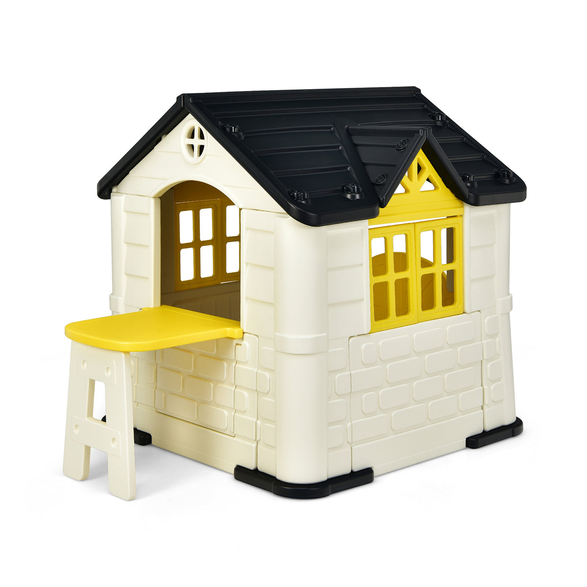 Kids' Playhouse and Slide Set with Picnic Table - HDPE 65"x49"x52"