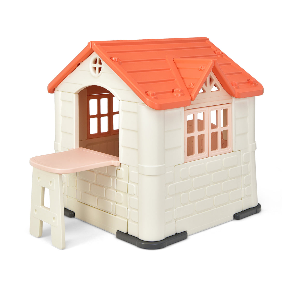 Kids' Playhouse and Slide Set with Picnic Table - HDPE 65"x49"x52"