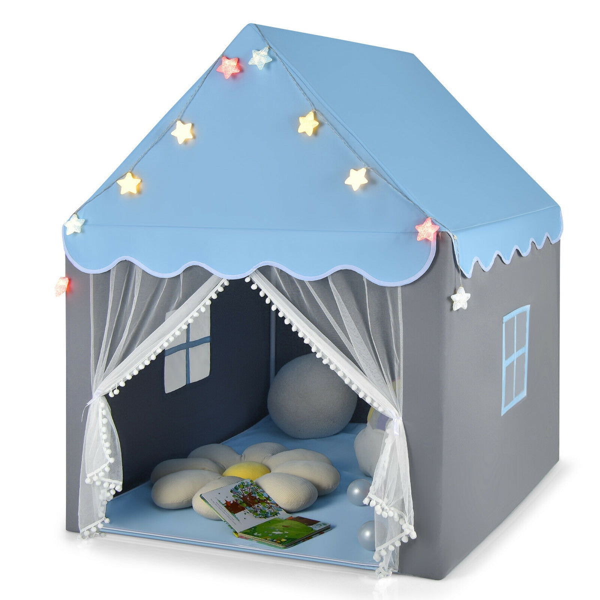 Kids Playhouse Tent with Star Lights and Cotton Mat