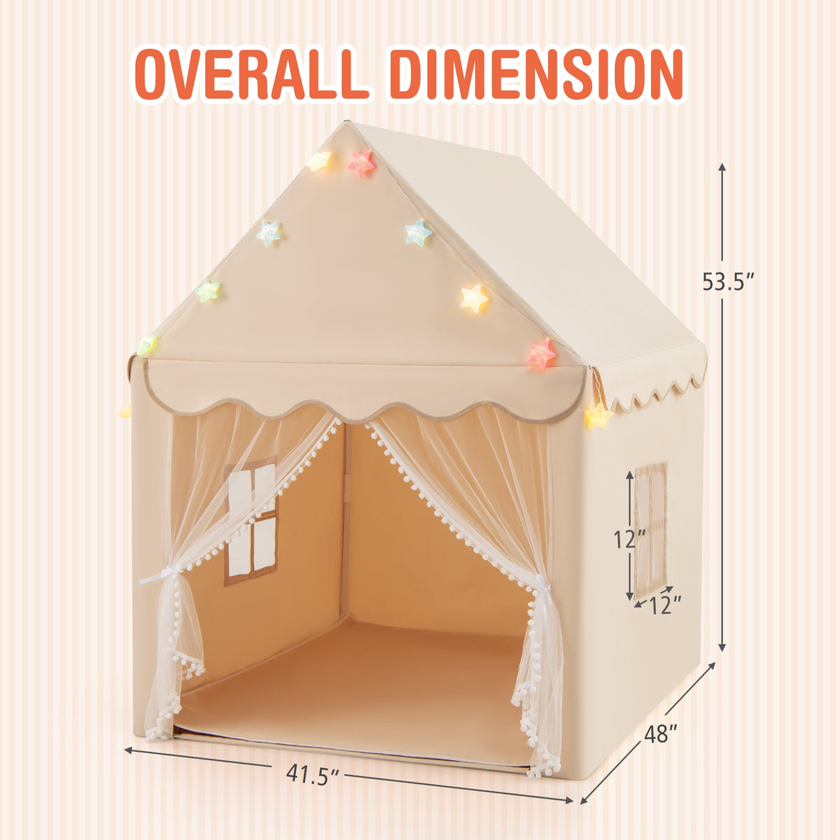 Kids Playhouse Tent with Star Lights and Cotton Mat