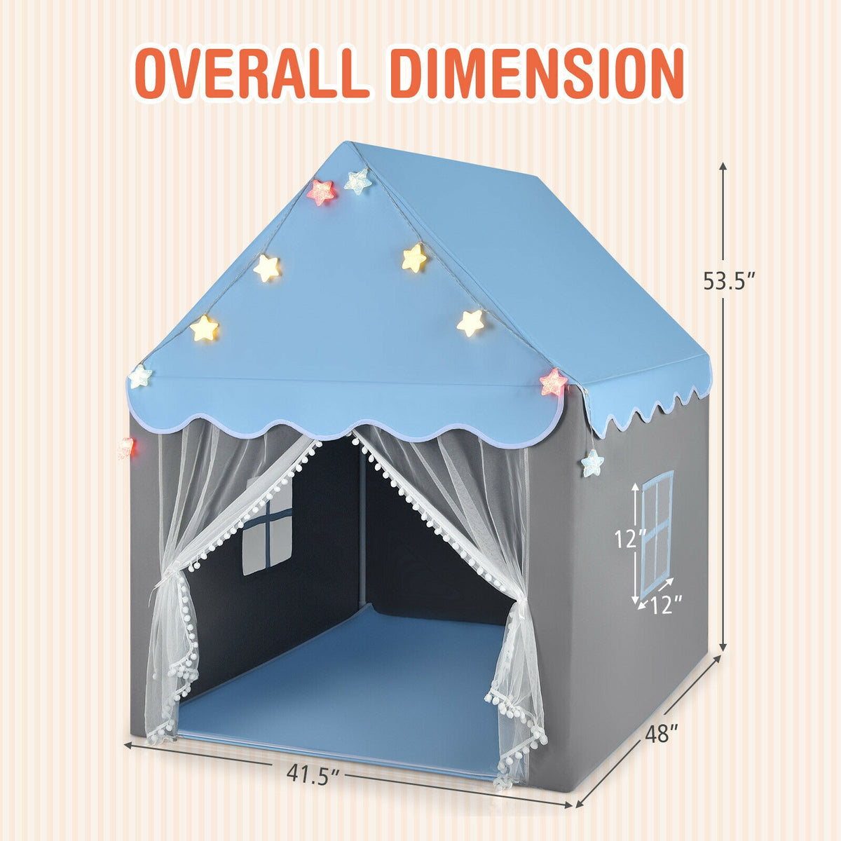 Kids Playhouse Tent with Star Lights and Cotton Mat