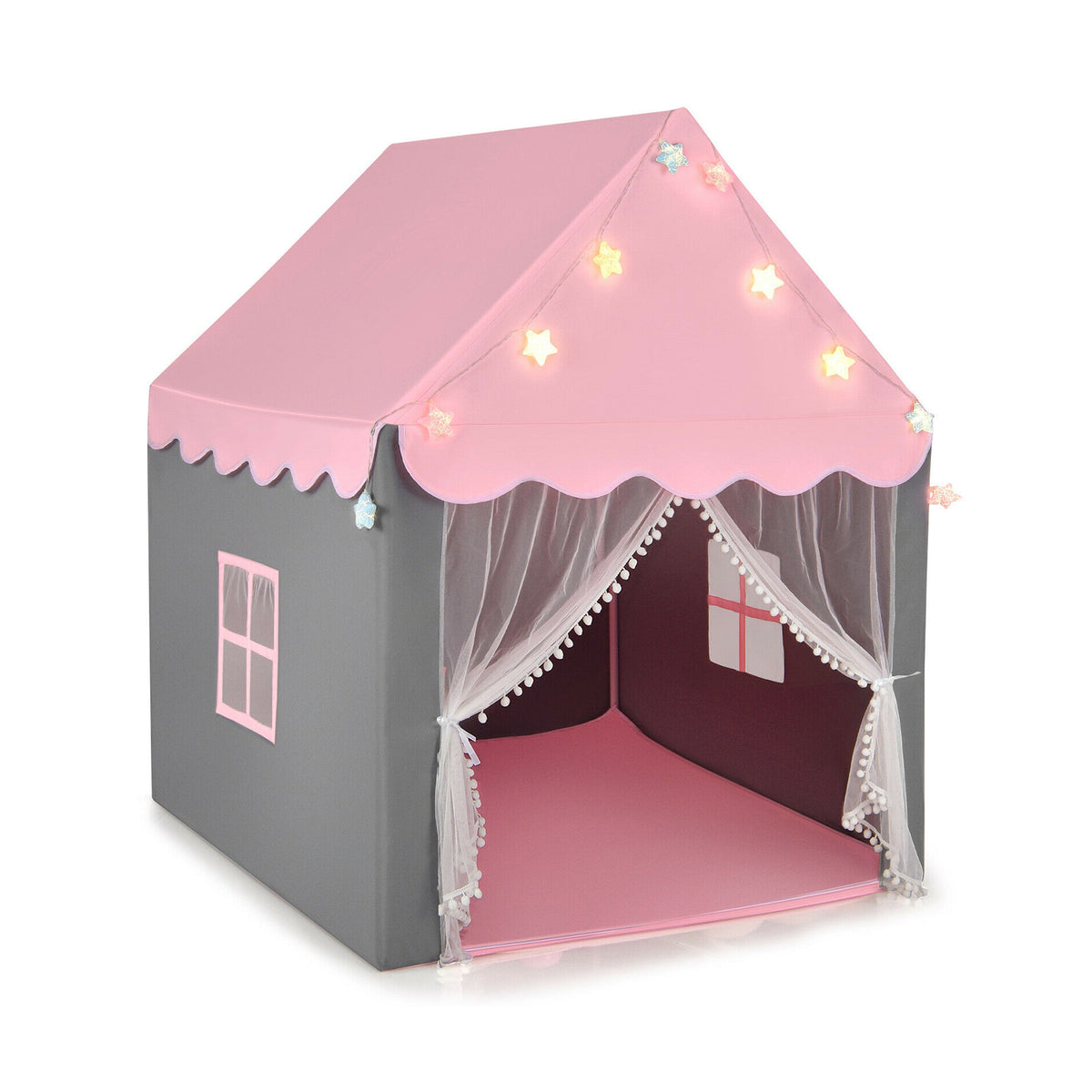 Kids Playhouse Tent with Star Lights and Cotton Mat