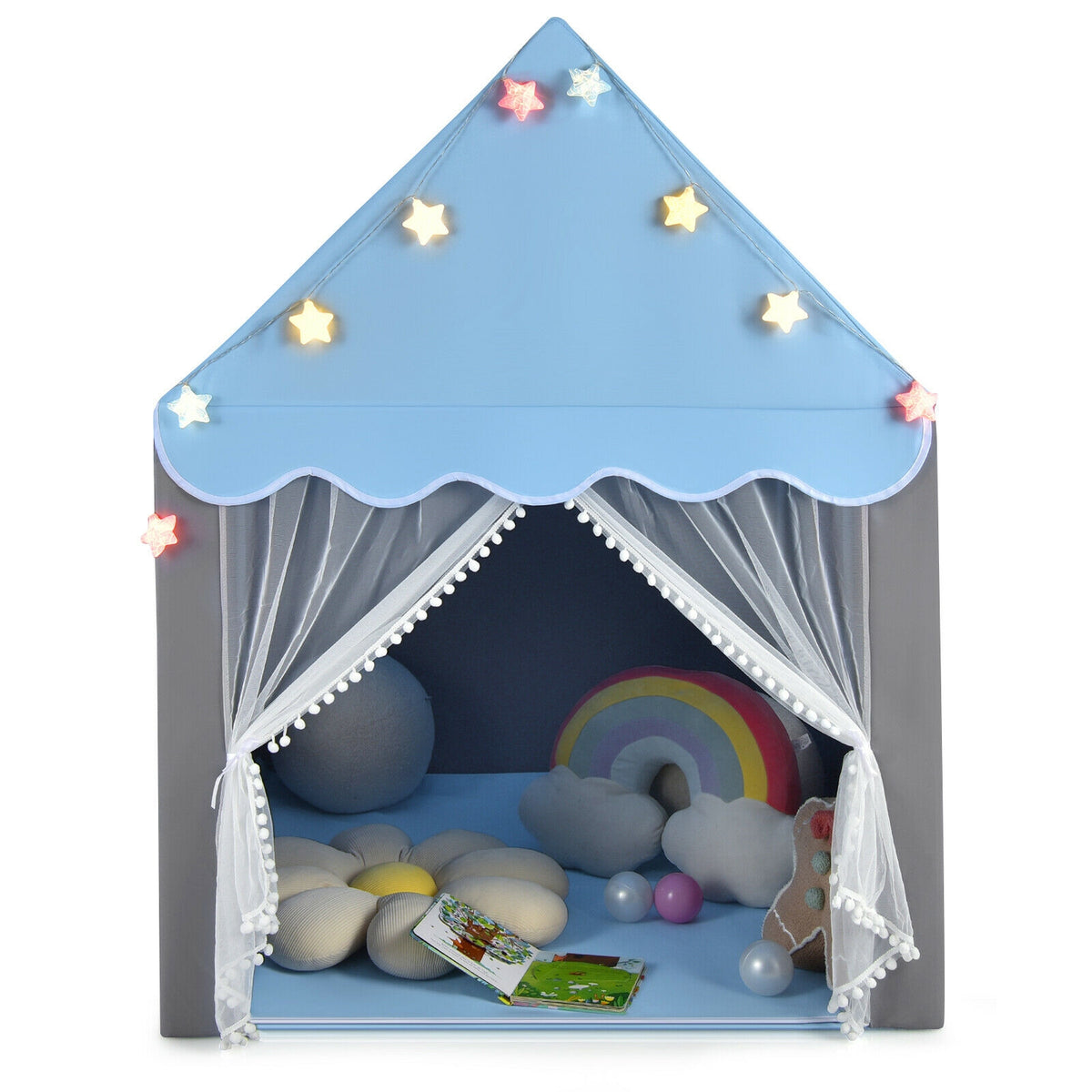 Kids Playhouse Tent with Star Lights and Cotton Mat