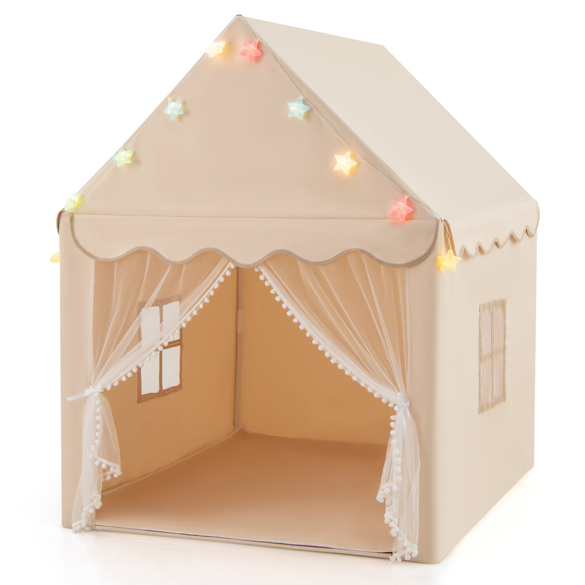 Kids Playhouse Tent with Star Lights and Cotton Mat