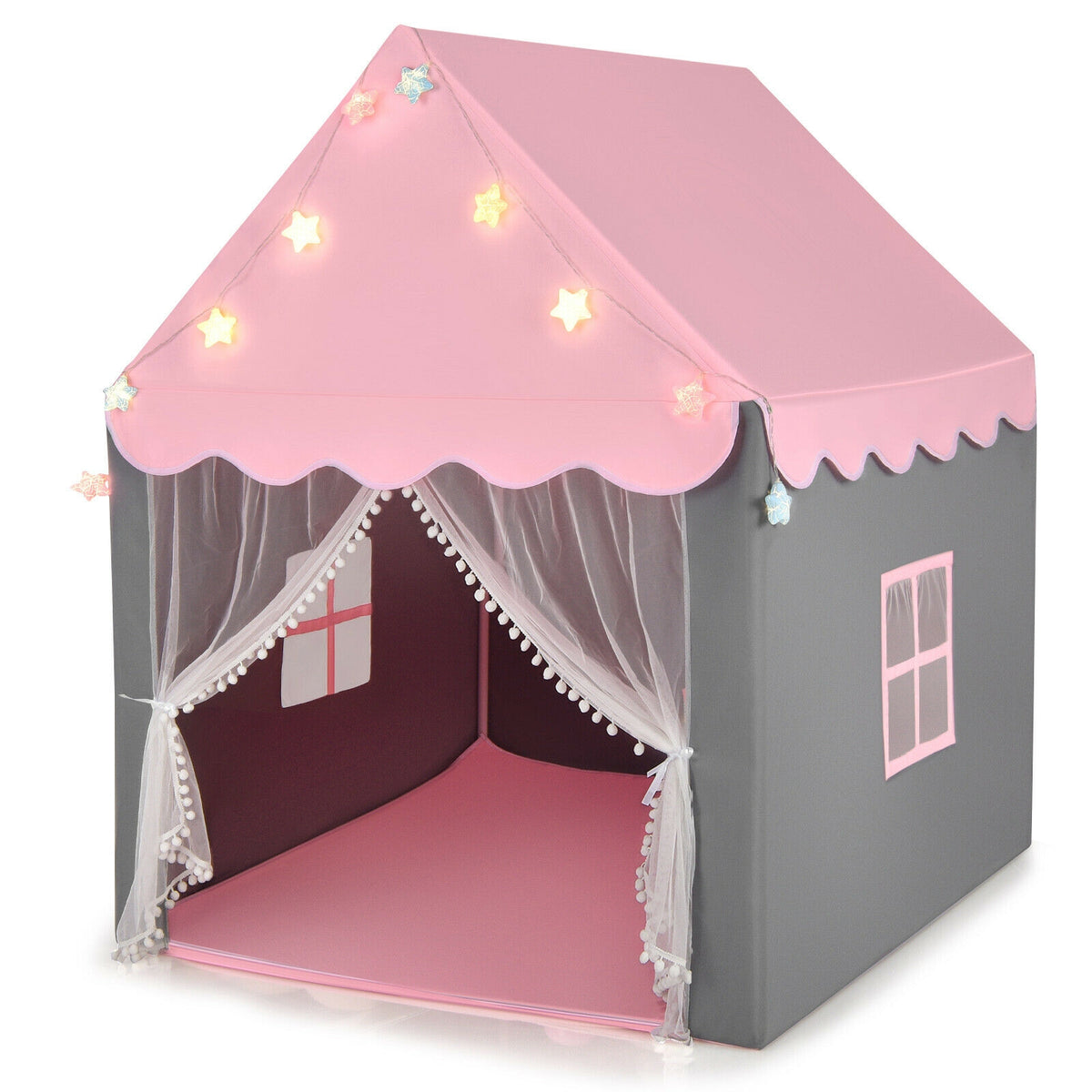 Kids Playhouse Tent with Star Lights and Cotton Mat