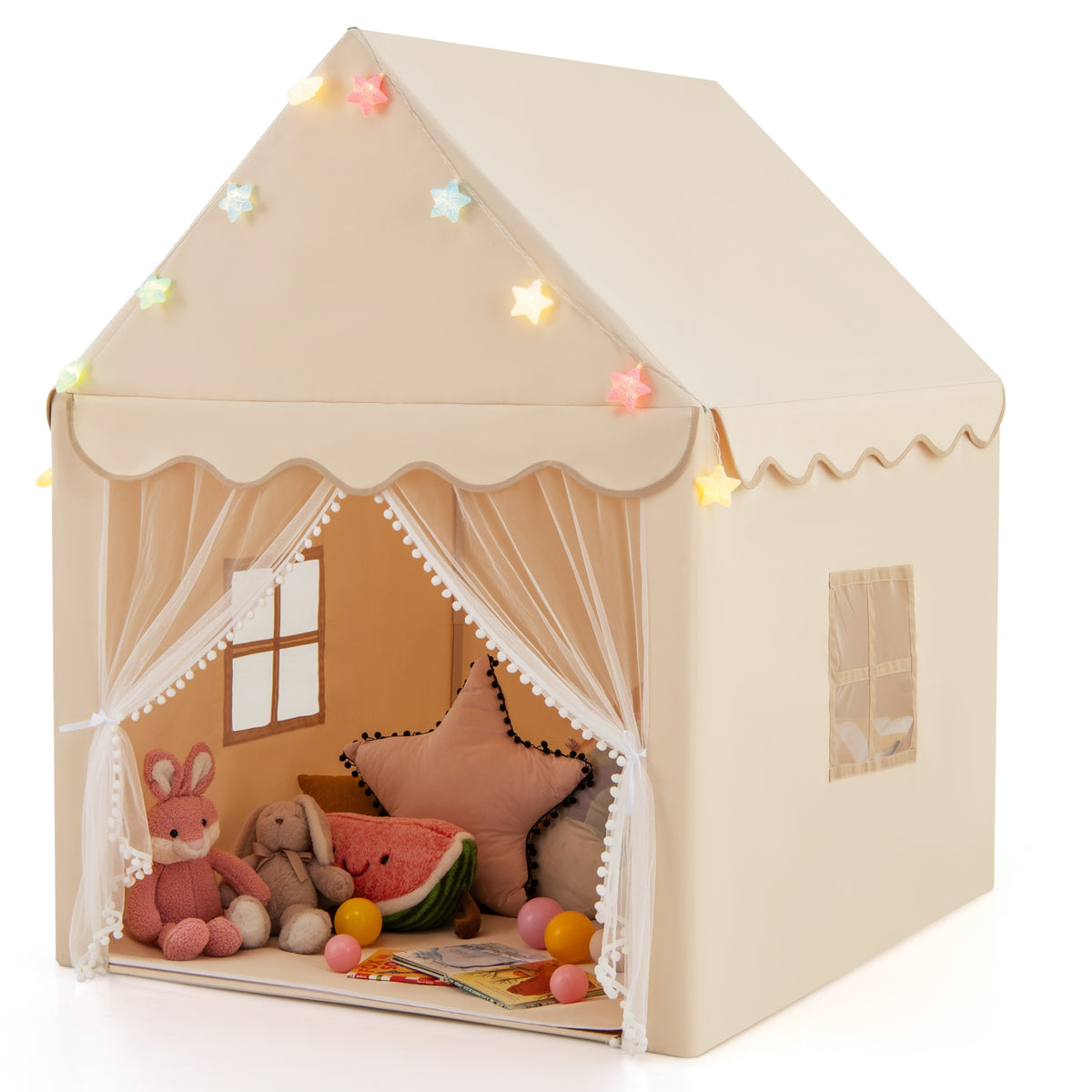 Kids Playhouse Tent with Star Lights and Cotton Mat