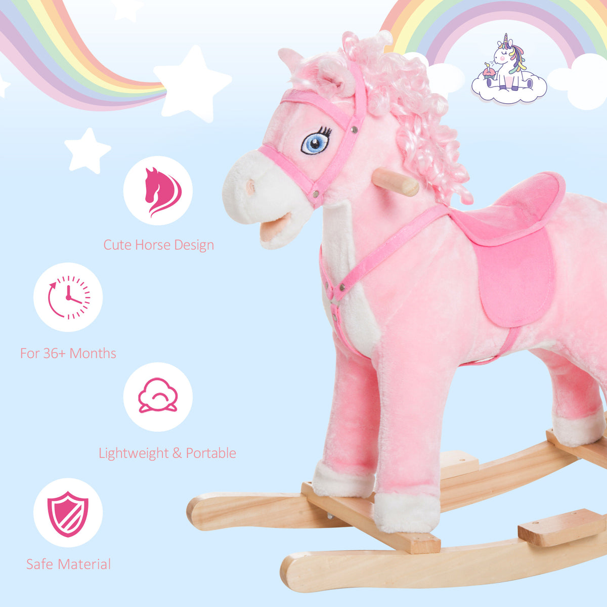 Kids Plush Rocking Horse Child Ride On Toy Rocker with Realistic Sounds Pink-Toys & Games > Baby & Toddler Toys > Riding & Rocking Toys > Rocking Horses-DECOROLALA