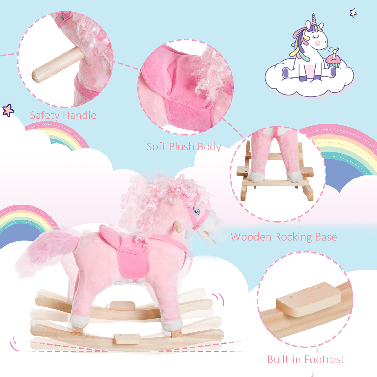 Kids Plush Rocking Horse Child Ride On Toy Rocker with Realistic Sounds Pink-Toys & Games > Baby & Toddler Toys > Riding & Rocking Toys > Rocking Horses-DECOROLALA
