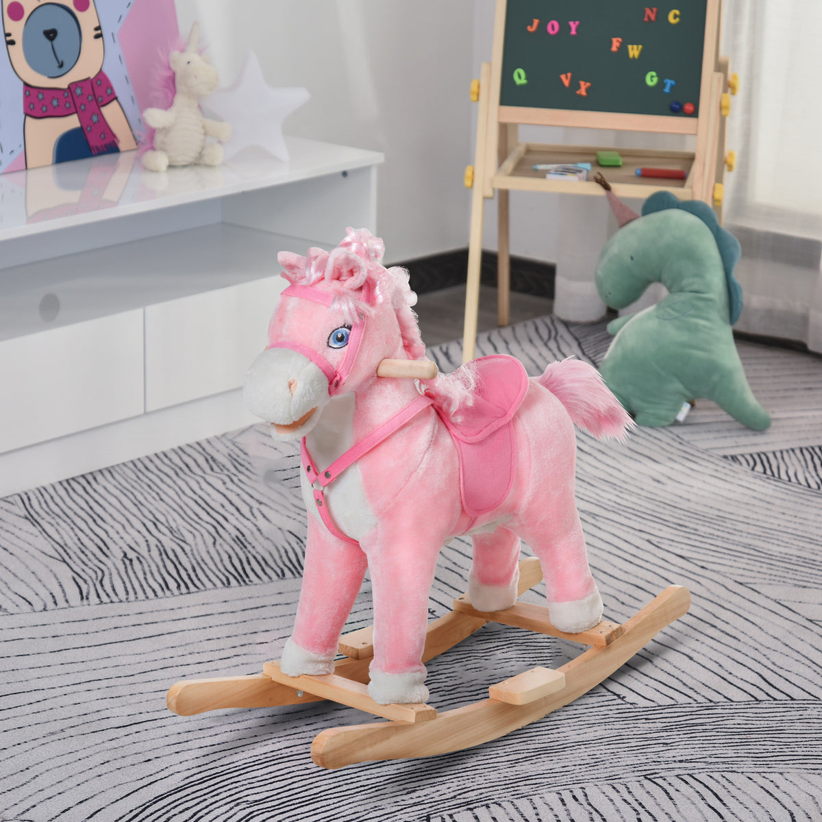 Kids Plush Rocking Horse Child Ride On Toy Rocker with Realistic Sounds Pink-Toys & Games > Baby & Toddler Toys > Riding & Rocking Toys > Rocking Horses-DECOROLALA