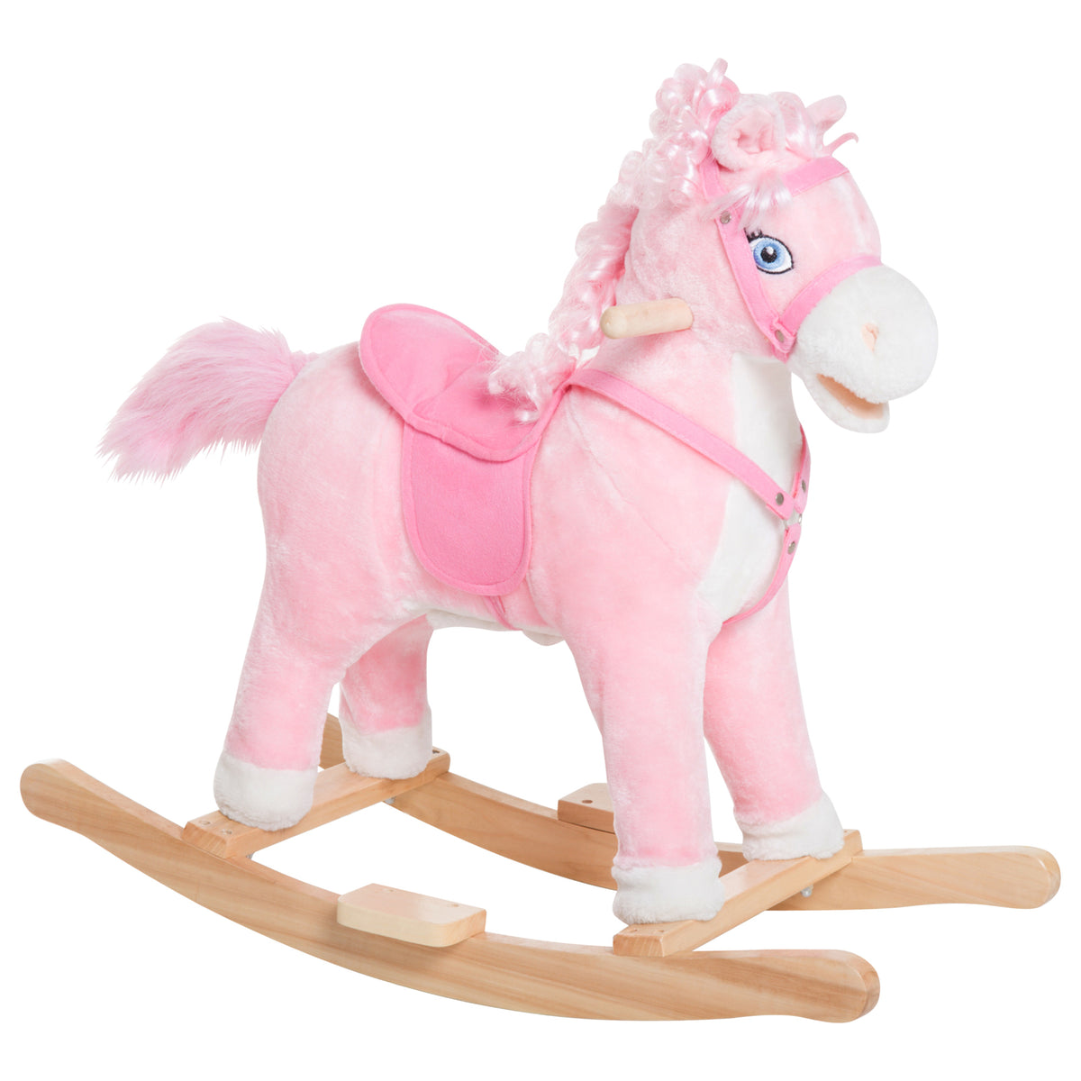 Kids Plush Rocking Horse Child Ride On Toy Rocker with Realistic Sounds Pink-Toys & Games > Baby & Toddler Toys > Riding & Rocking Toys > Rocking Horses-DECOROLALA