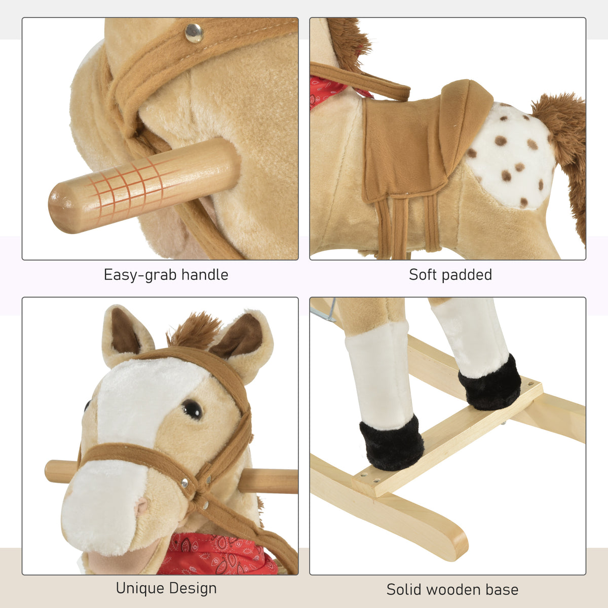 Kids Plush Ride-On Rocking Horse Toy Cowboy Rocker with Fun Realistic Sounds for Child 3-6 Years Old-Toys & Games > Baby & Toddler Toys > Riding & Rocking Toys > Rocking Horses-DECOROLALA
