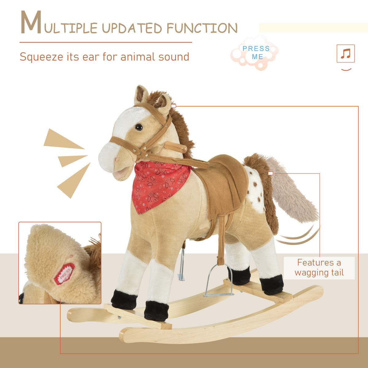 Kids Plush Ride-On Rocking Horse Toy Cowboy Rocker with Fun Realistic Sounds for Child 3-6 Years Old-Toys & Games > Baby & Toddler Toys > Riding & Rocking Toys > Rocking Horses-DECOROLALA