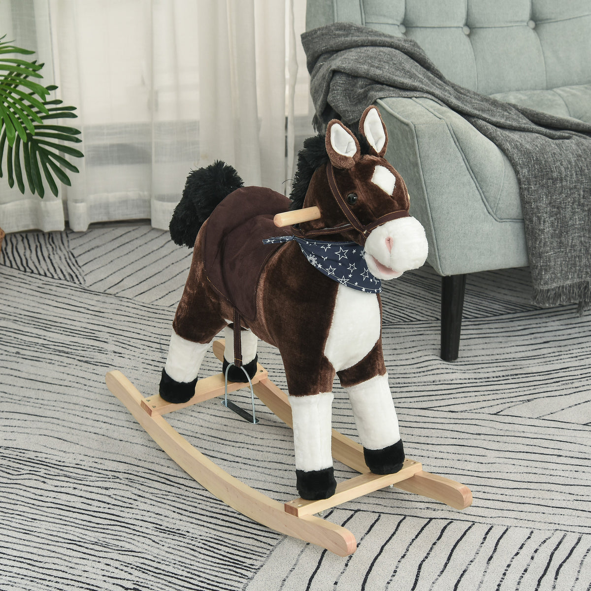 Kids Plush Ride-On Rocking Horse Toy Cowboy Rocker with Fun Realistic Sounds for Child 3-6 Years Old-Toys & Games > Baby & Toddler Toys > Riding & Rocking Toys > Rocking Horses-DECOROLALA