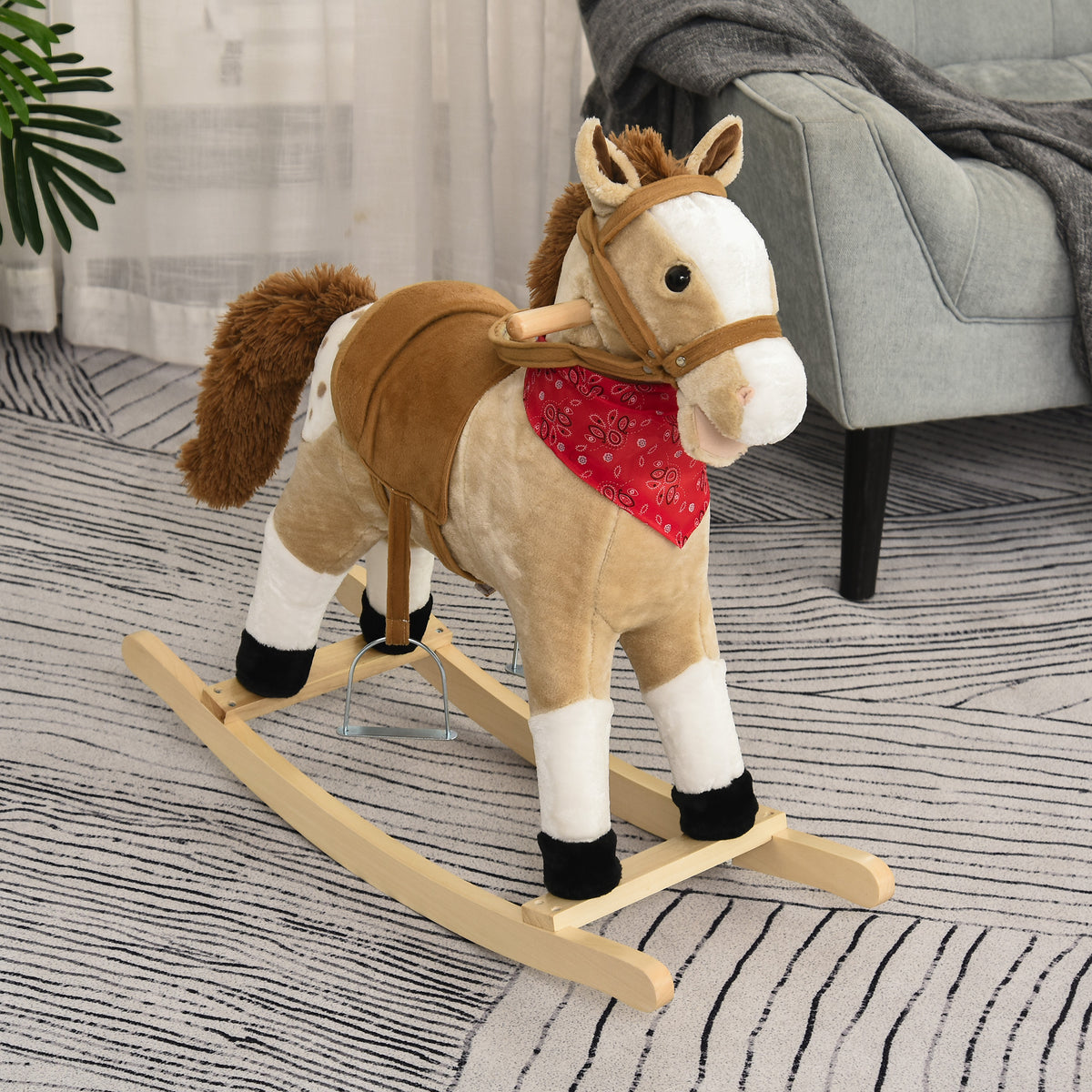 Kids Plush Ride-On Rocking Horse Toy Cowboy Rocker with Fun Realistic Sounds for Child 3-6 Years Old-Toys & Games > Baby & Toddler Toys > Riding & Rocking Toys > Rocking Horses-DECOROLALA