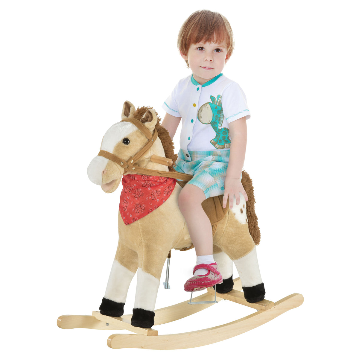 Kids Plush Ride-On Rocking Horse Toy Cowboy Rocker with Fun Realistic Sounds for Child 3-6 Years Old-Toys & Games > Baby & Toddler Toys > Riding & Rocking Toys > Rocking Horses-DECOROLALA