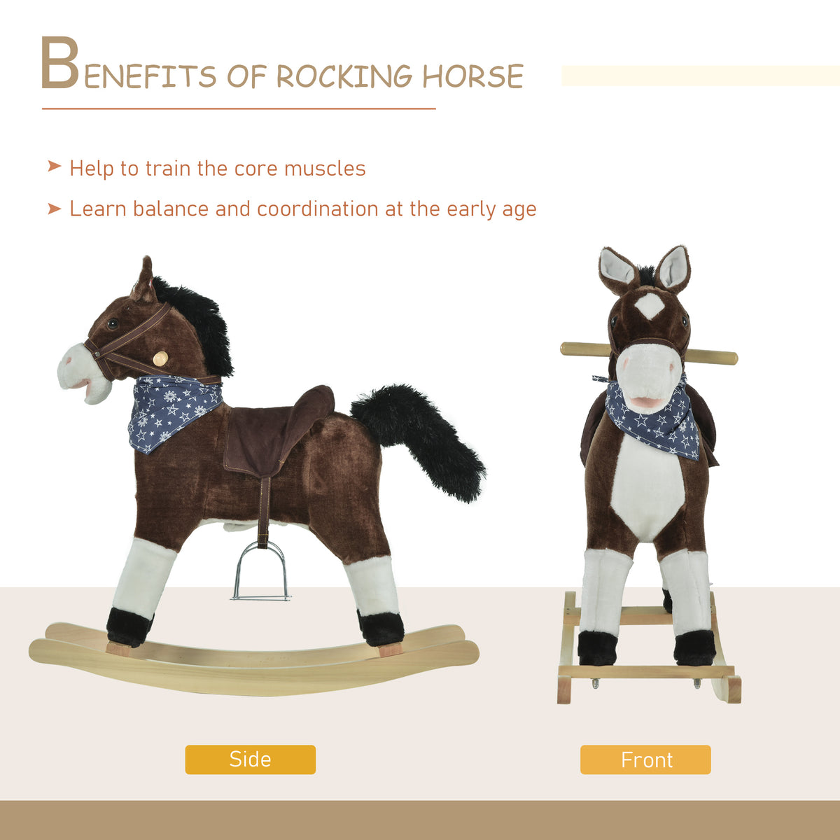 Kids Plush Ride-On Rocking Horse Toy Cowboy Rocker with Fun Realistic Sounds for Child 3-6 Years Old-Toys & Games > Baby & Toddler Toys > Riding & Rocking Toys > Rocking Horses-DECOROLALA