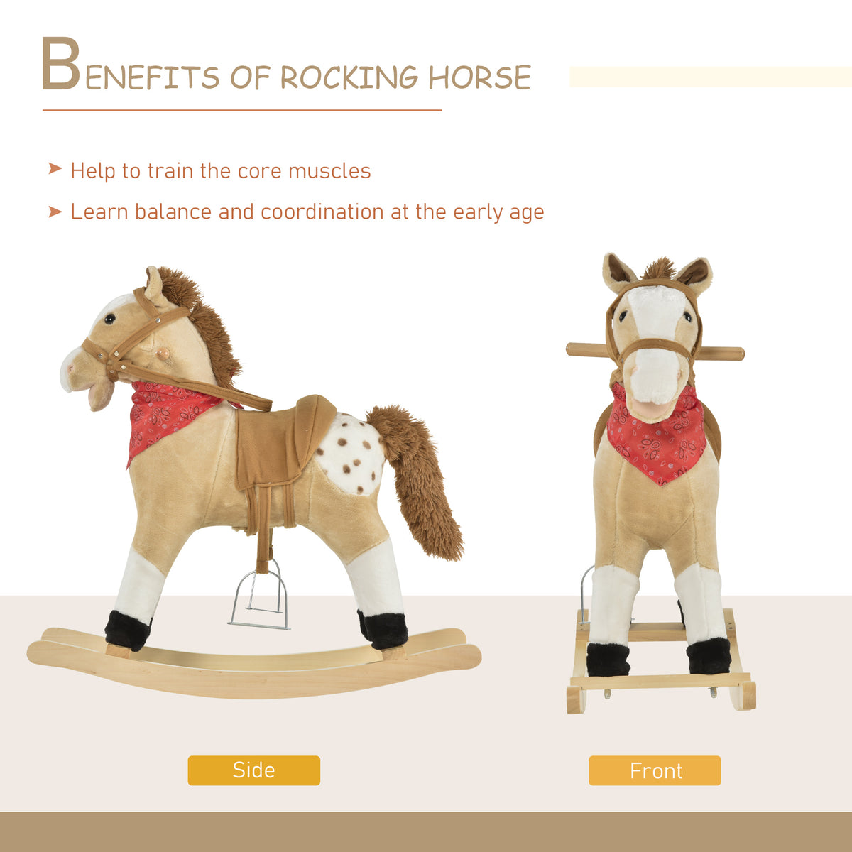 Kids Plush Ride-On Rocking Horse Toy Cowboy Rocker with Fun Realistic Sounds for Child 3-6 Years Old-Toys & Games > Baby & Toddler Toys > Riding & Rocking Toys > Rocking Horses-DECOROLALA