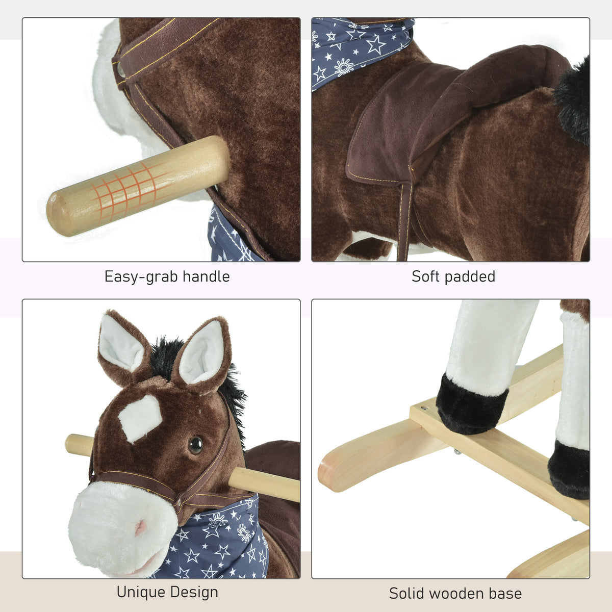 Kids Plush Ride-On Rocking Horse Toy Cowboy Rocker with Fun Realistic Sounds for Child 3-6 Years Old-Toys & Games > Baby & Toddler Toys > Riding & Rocking Toys > Rocking Horses-DECOROLALA
