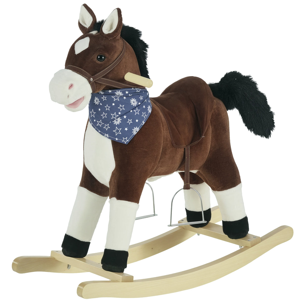 Kids Plush Ride-On Rocking Horse Toy Cowboy Rocker with Fun Realistic Sounds for Child 3-6 Years Old-Toys & Games > Baby & Toddler Toys > Riding & Rocking Toys > Rocking Horses-DECOROLALA