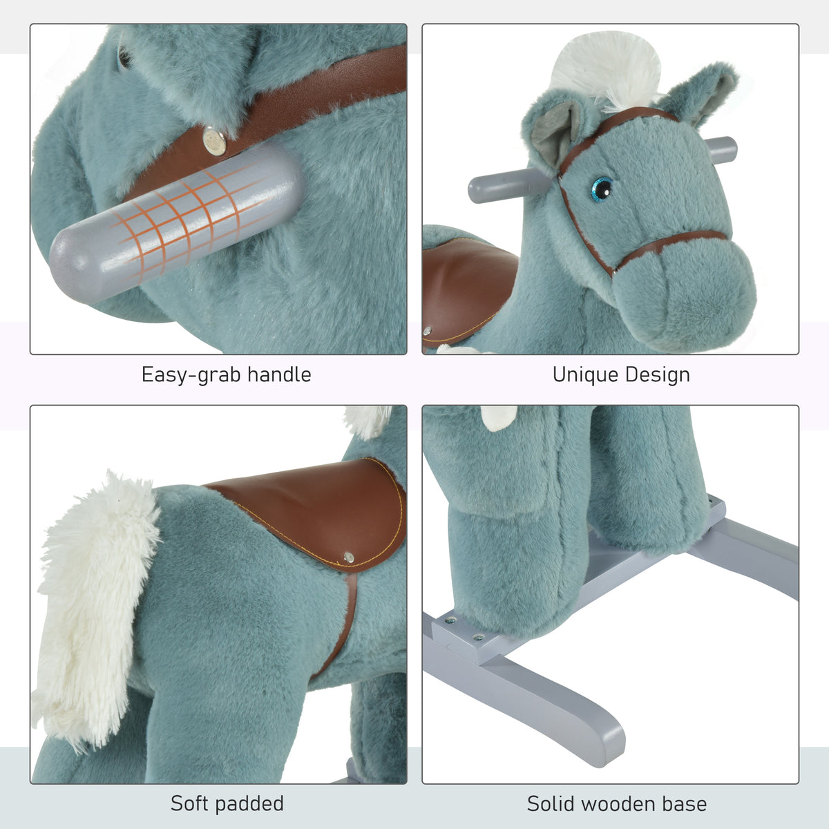 Kids Rocking Horse Plush Animal on Wooden Rockers with Sounds, Wooden Base and Bear Toy, Baby Rocking Chair-Toys & Games > Baby & Toddler Toys > Riding & Rocking Toys > Rocking Horses-DECOROLALA