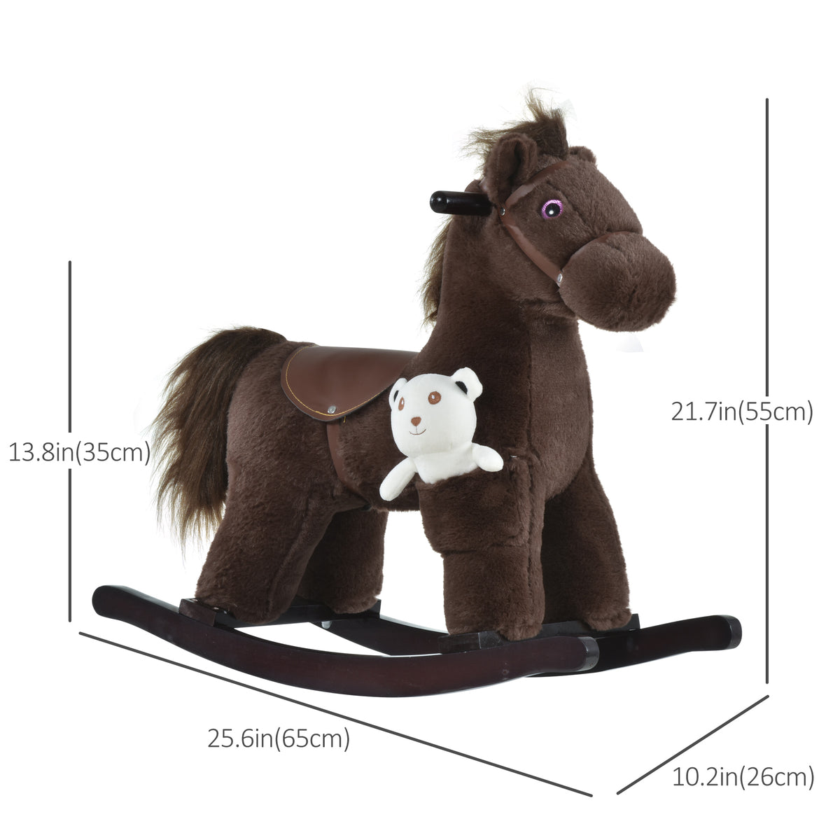 Kids Rocking Horse Plush Animal on Wooden Rockers with Sounds, Wooden Base and Bear Toy, Baby Rocking Chair-Toys & Games > Baby & Toddler Toys > Riding & Rocking Toys > Rocking Horses-DECOROLALA