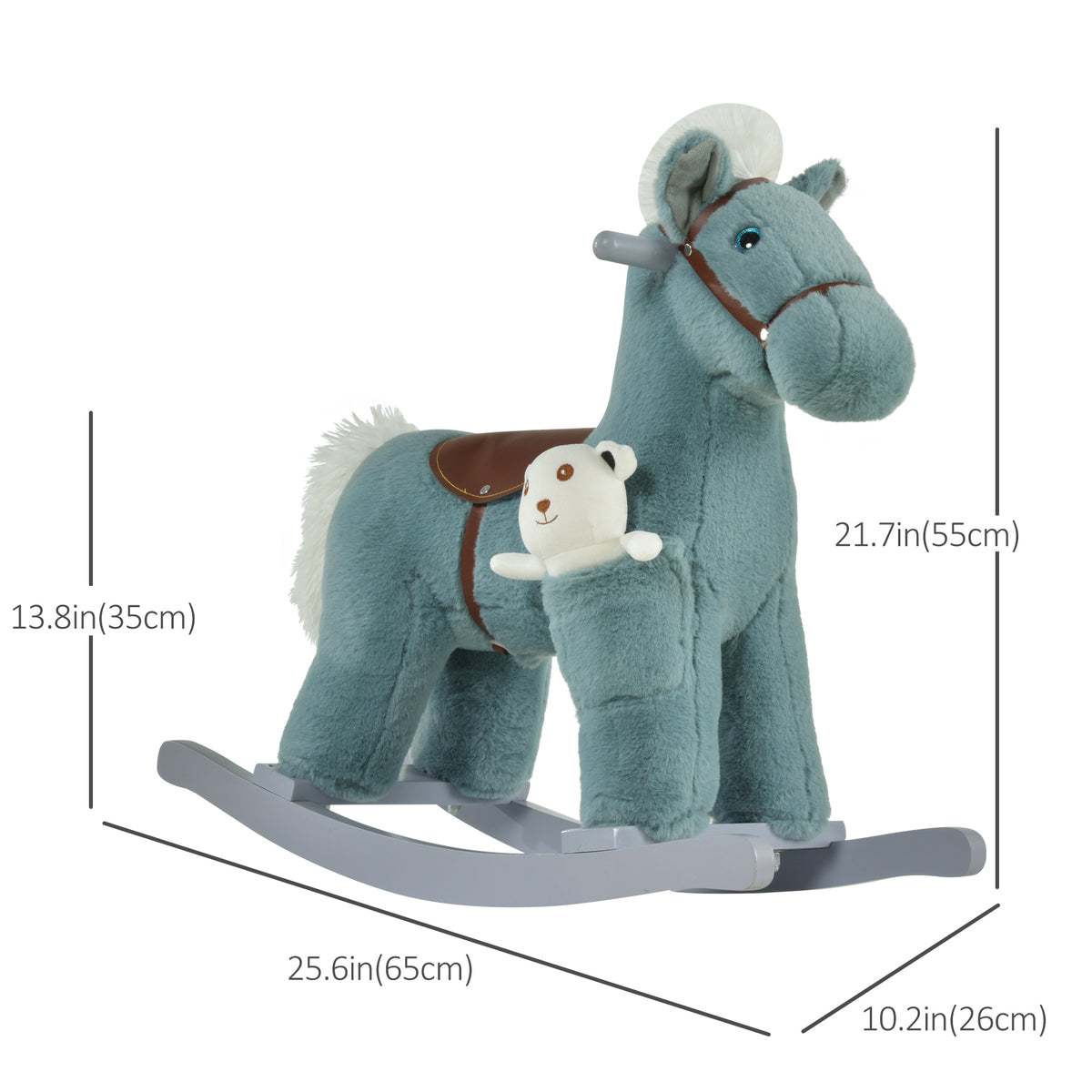 Kids Rocking Horse Plush Animal on Wooden Rockers with Sounds, Wooden Base and Bear Toy, Baby Rocking Chair-Toys & Games > Baby & Toddler Toys > Riding & Rocking Toys > Rocking Horses-DECOROLALA