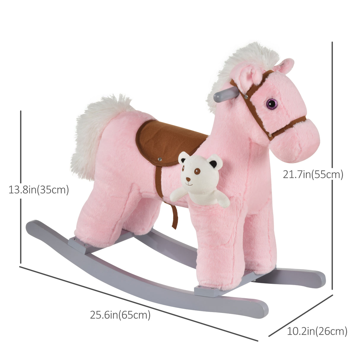 Kids Rocking Horse Plush Animal on Wooden Rockers with Sounds, Wooden Base and Bear Toy, Baby Rocking Chair-Toys & Games > Baby & Toddler Toys > Riding & Rocking Toys > Rocking Horses-DECOROLALA