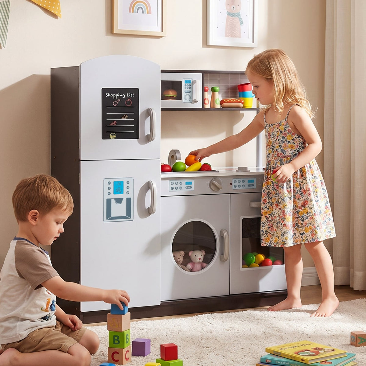 Kids Pretend Play Kitchen Cooking Set with Simulated Sound