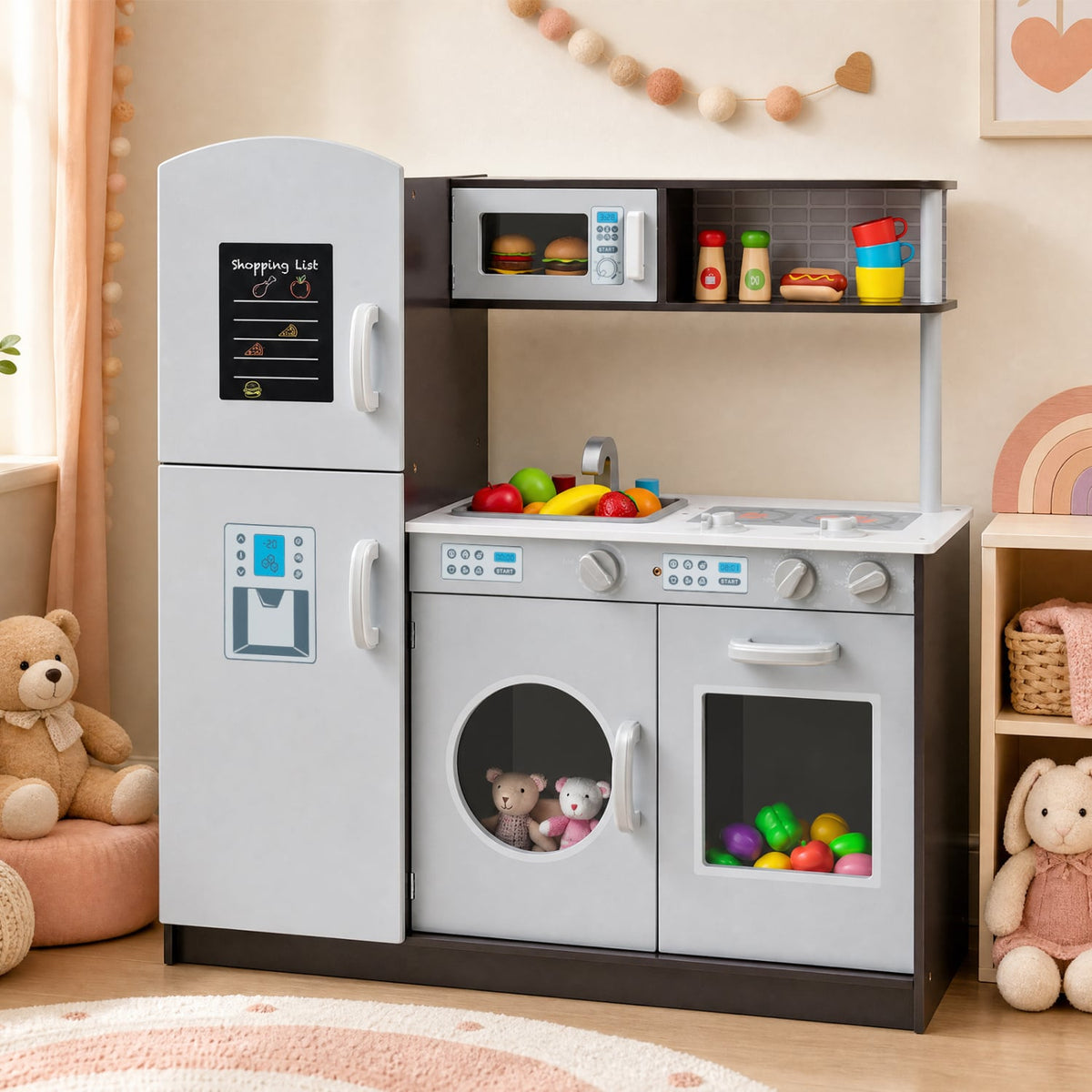 Kids Pretend Play Kitchen Cooking Set with Simulated Sound