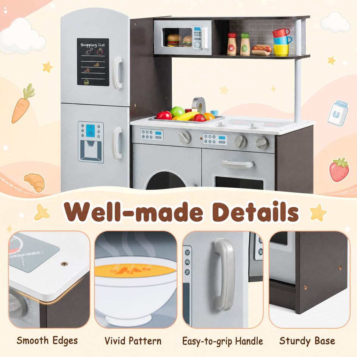 Kids Pretend Play Kitchen Cooking Set with Simulated Sound