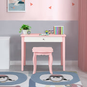 Kids Princess Make Up Dressing Table with Tri-folding Mirror and Chair-Pink-Kids Vanities-DECOROLALA