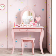 Kids Princess Makeup Dressing Play Table Set with Mirror -Pink-Kids Vanities-DECOROLALA