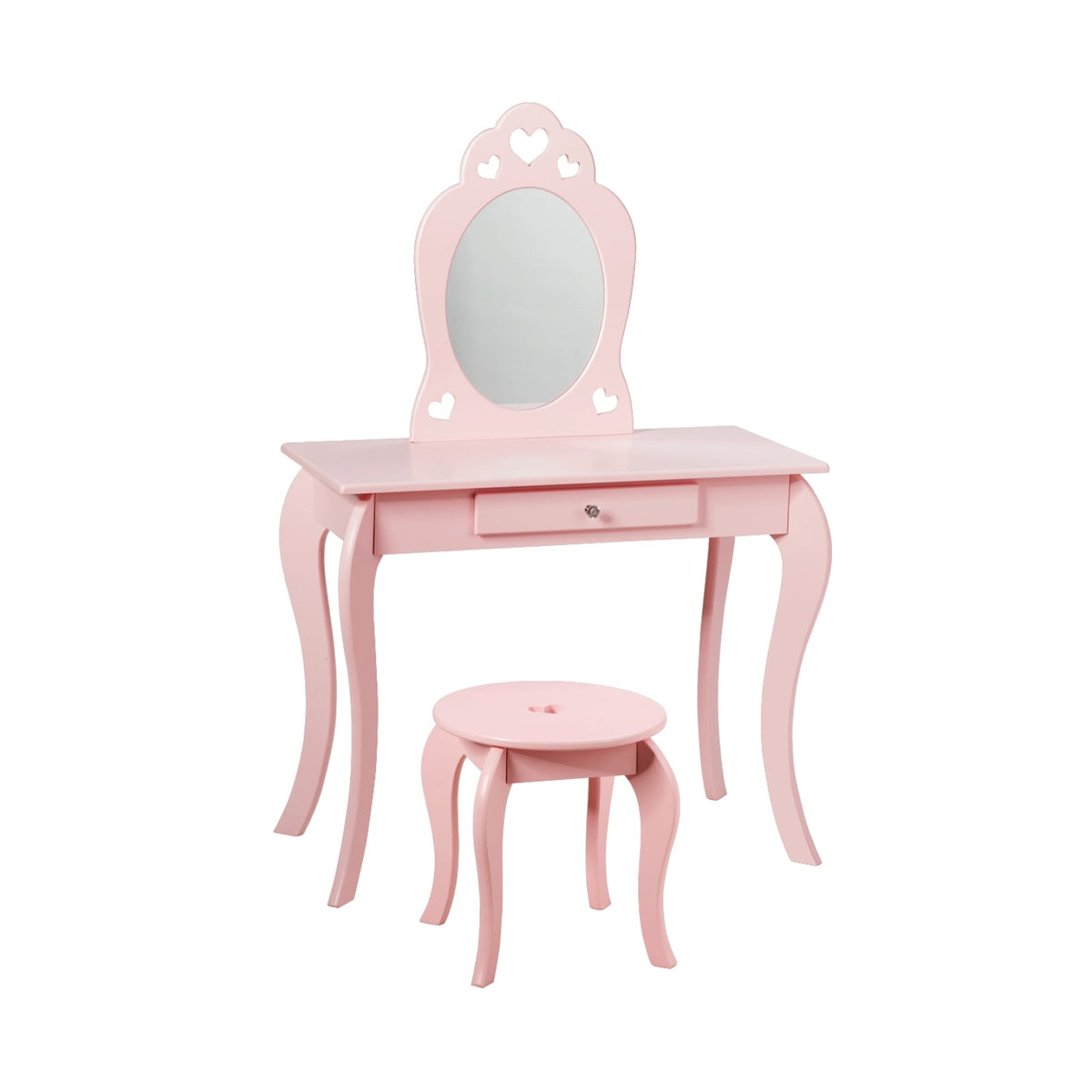 Kids Princess Makeup Dressing Play Table Set with Mirror -Pink-Kids Vanities-DECOROLALA