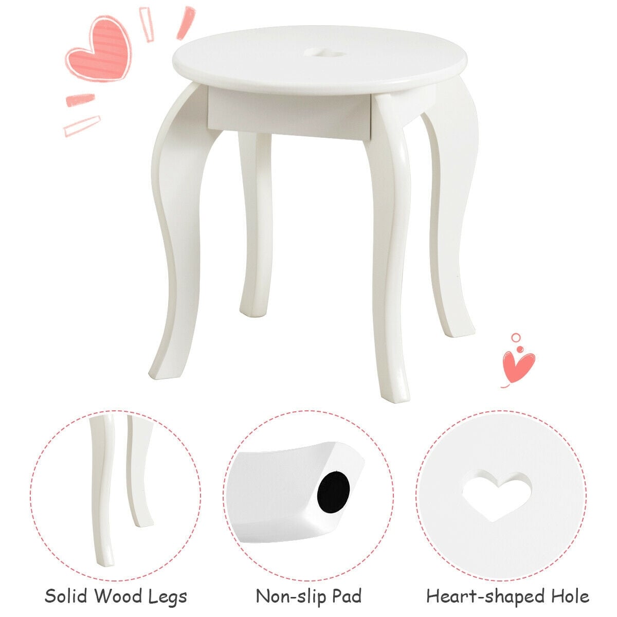 Kids Princess Makeup Dressing Play Table Set with Mirror -White-Kids Vanities-DECOROLALA