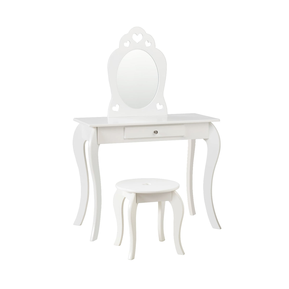 Kids Princess Makeup Dressing Play Table Set with Mirror -White-Kids Vanities-DECOROLALA