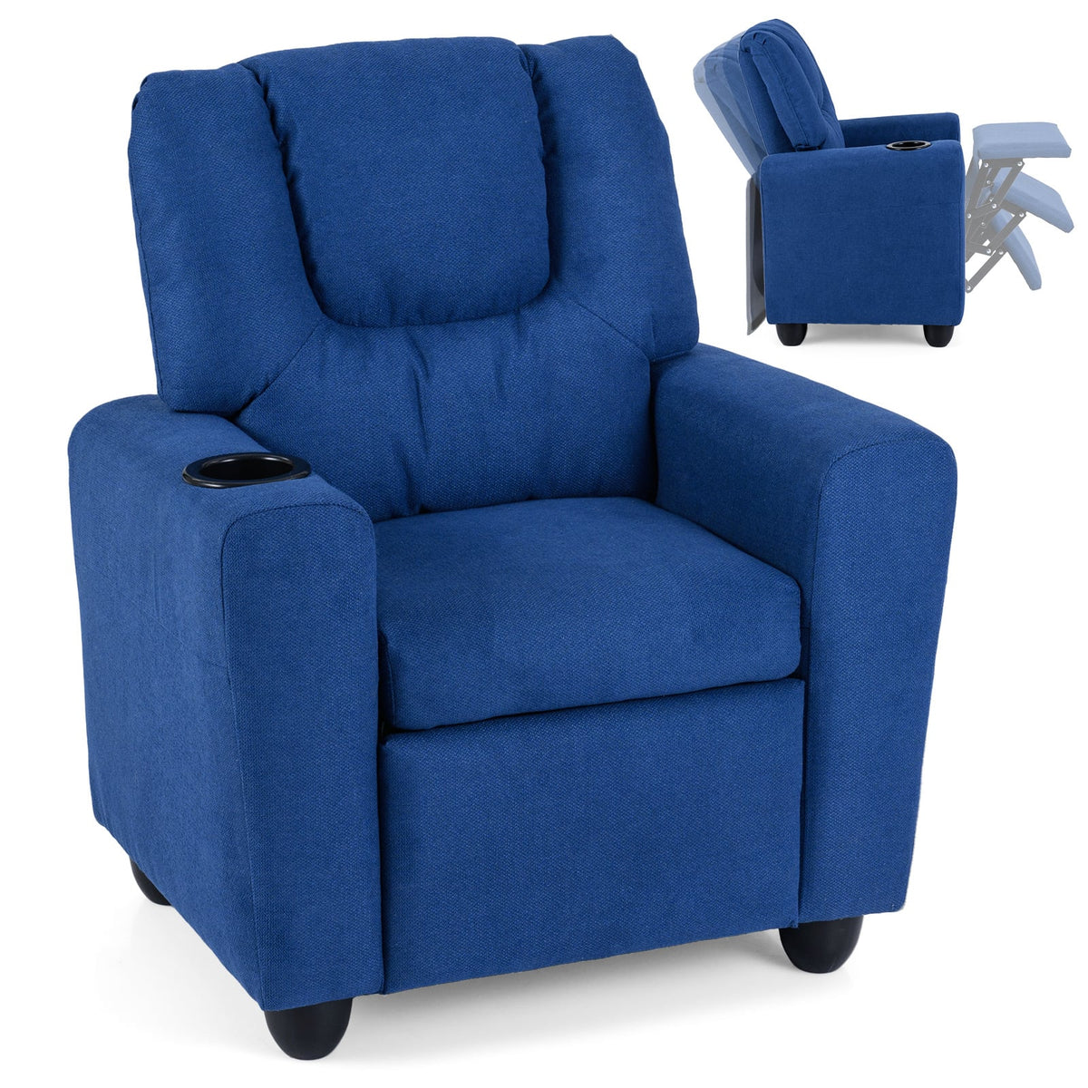 Kids Recliner Chair Push Back Toddler Reclining Armchair with Cup Holder-Blue-Kids Chairs-DECOROLALA