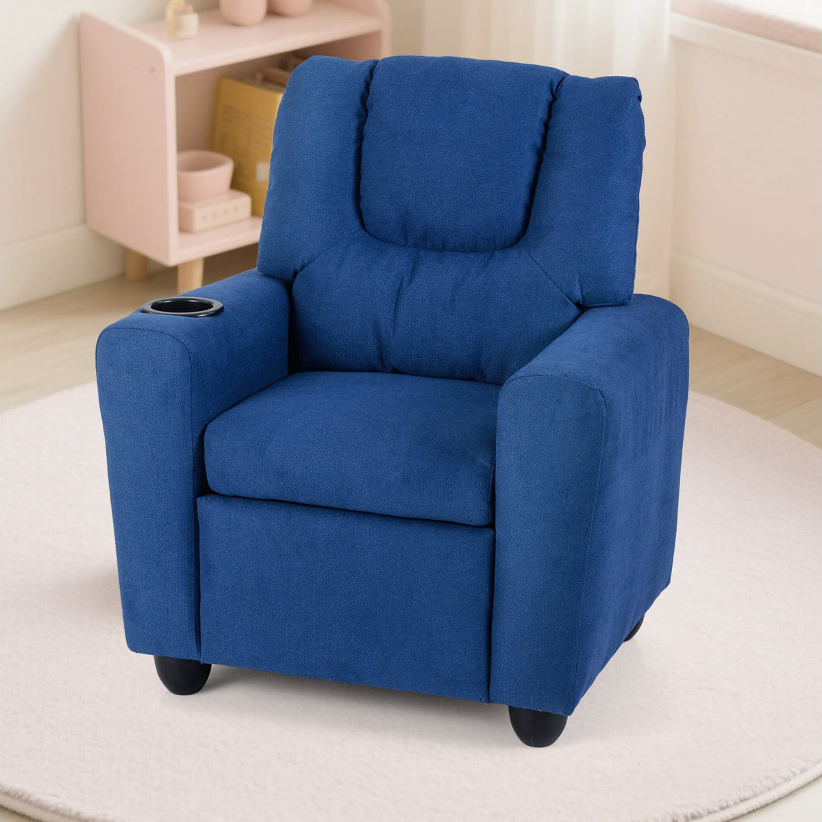 Kids Recliner Chair Push Back Toddler Reclining Armchair with Cup Holder-Blue-Kids Chairs-DECOROLALA