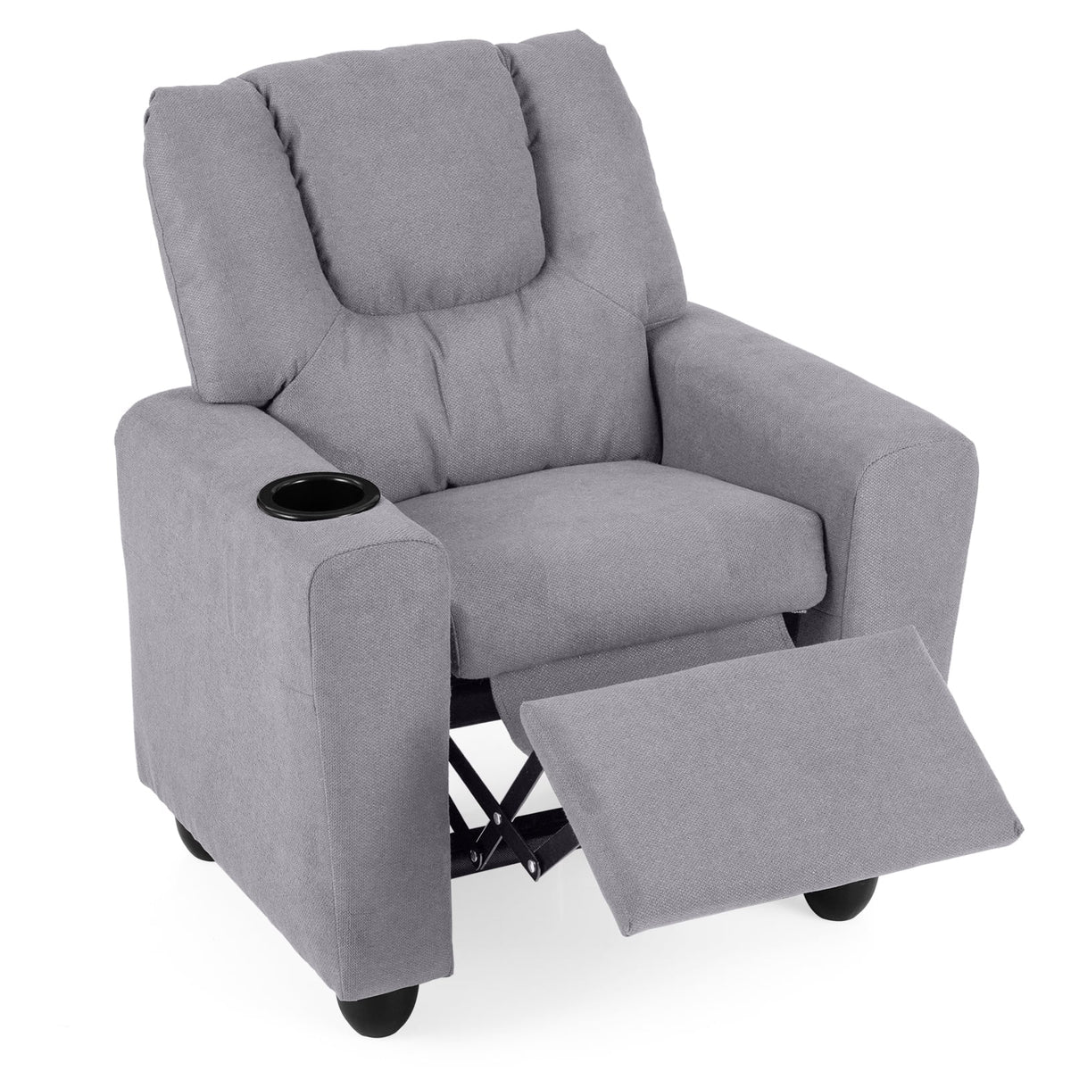 Kids Recliner Chair Push Back Toddler Reclining Armchair with Cup Holder-Grey-Kids Chairs-DECOROLALA