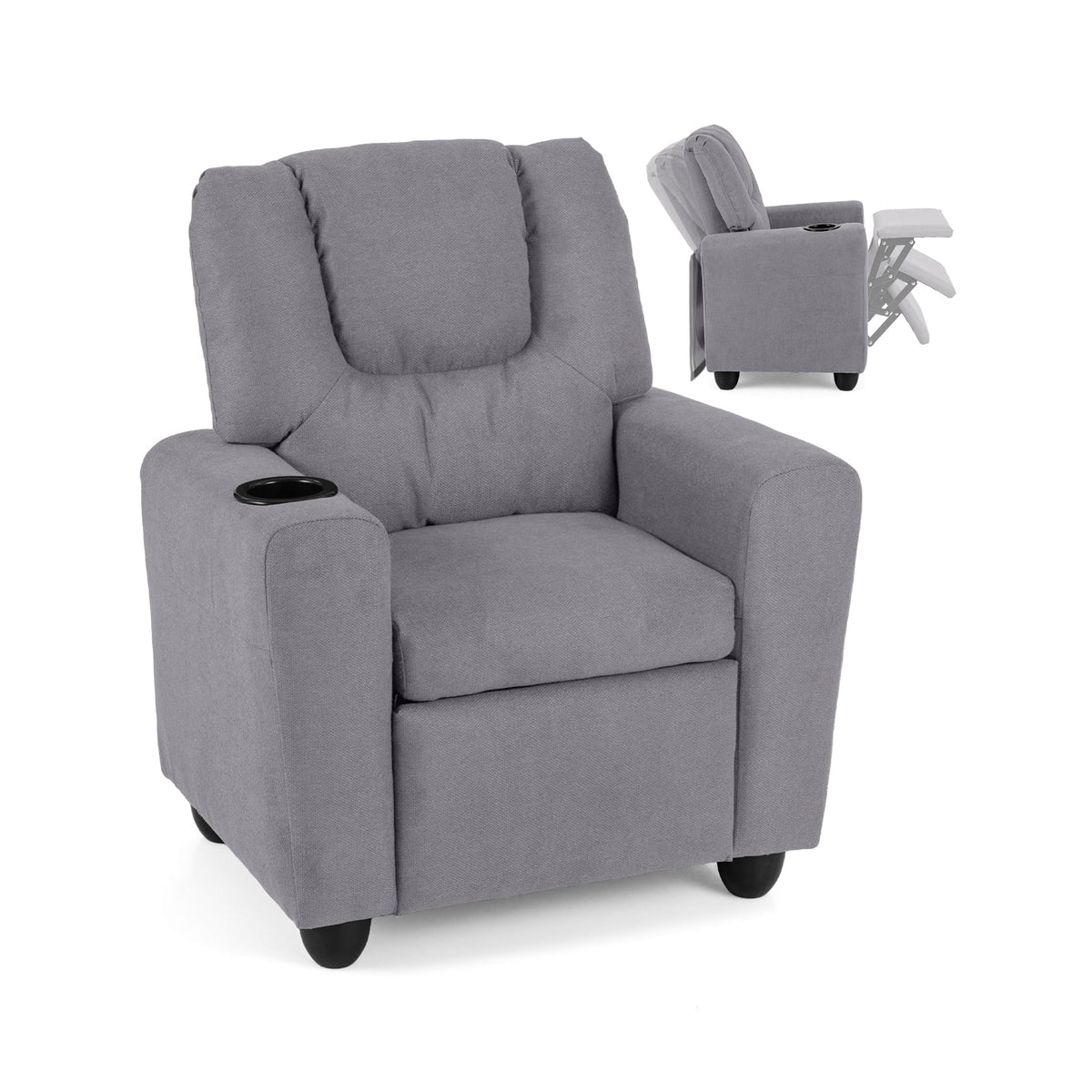 Kids Recliner Chair Push Back Toddler Reclining Armchair with Cup Holder-Grey-Kids Chairs-DECOROLALA
