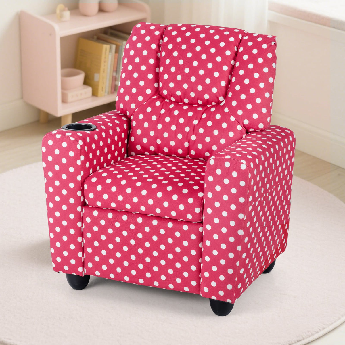 Kids Recliner Chair Push Back Toddler Reclining Armchair with Cup Holder-Red-Kids Chairs-DECOROLALA