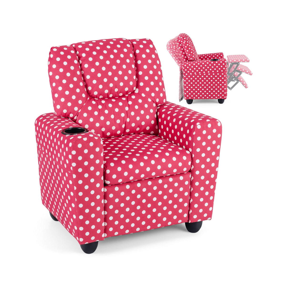 Kids Recliner Chair Push Back Toddler Reclining Armchair with Cup Holder-Red-Kids Chairs-DECOROLALA