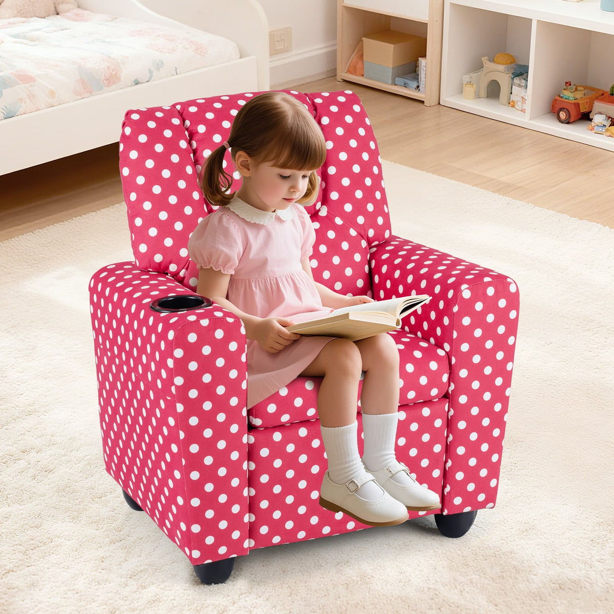 Kids Recliner Chair Push Back Toddler Reclining Armchair with Cup Holder-Red-Kids Chairs-DECOROLALA